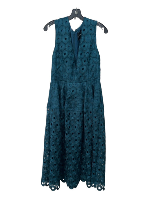 Nicholas Size 14 Blue Green Polyester Eyelet Deep V Sleeveless Midi Dress Blue Green / 14