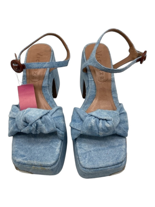 Vicenza Shoe Size 9 Blue Denim Flower Square Toe Platform Sandals Blue / 9