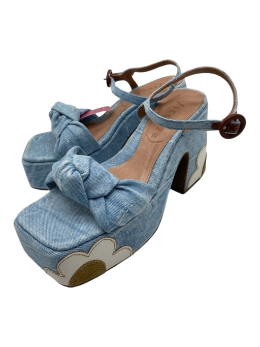 Vicenza Shoe Size 9 Blue Denim Flower Square Toe Platform Sandals Blue / 9