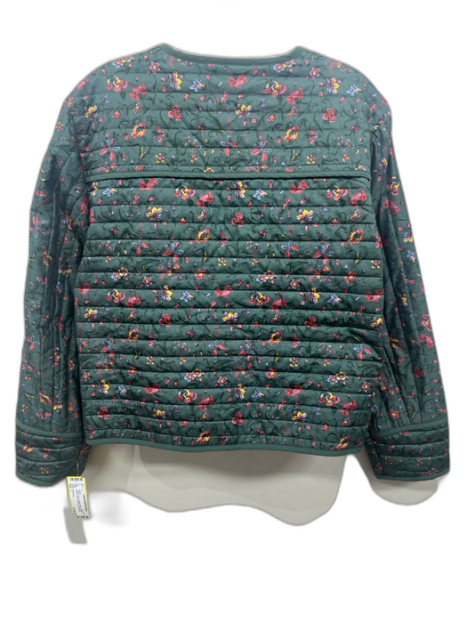 Hill House Size L Hunter Green Cotton Floral Quilted Hook & Eye Front Jacket Hunter Green / L