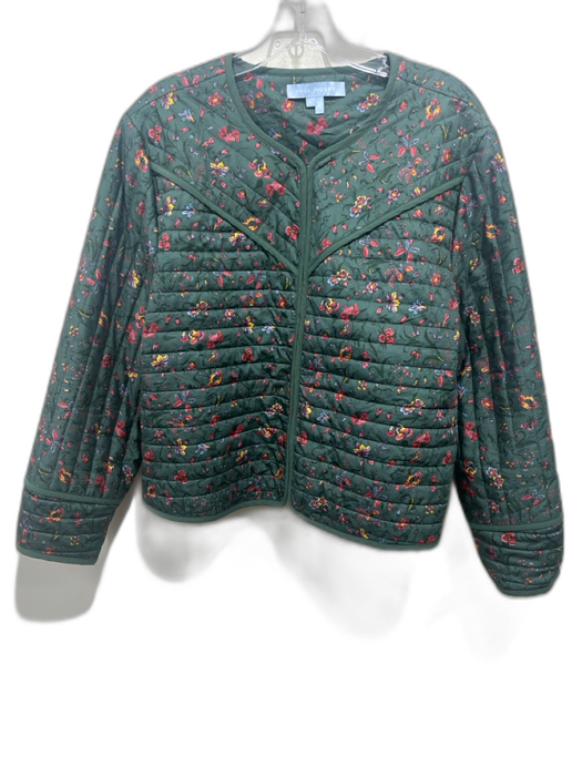Hill House Size L Hunter Green Cotton Floral Quilted Hook & Eye Front Jacket Hunter Green / L