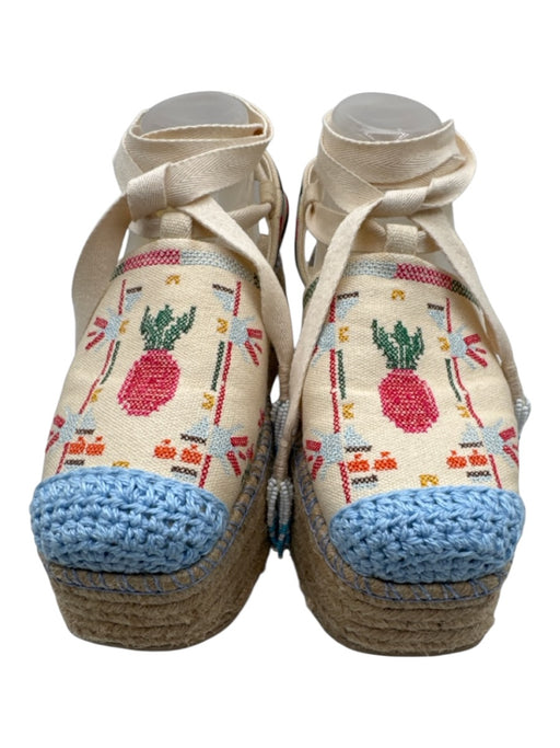 Farm Rio Shoe Size 9 Cream, Blue & Multi Canvas Upper Lace Up Ankle Espadrille Cream, Blue & Multi / 9