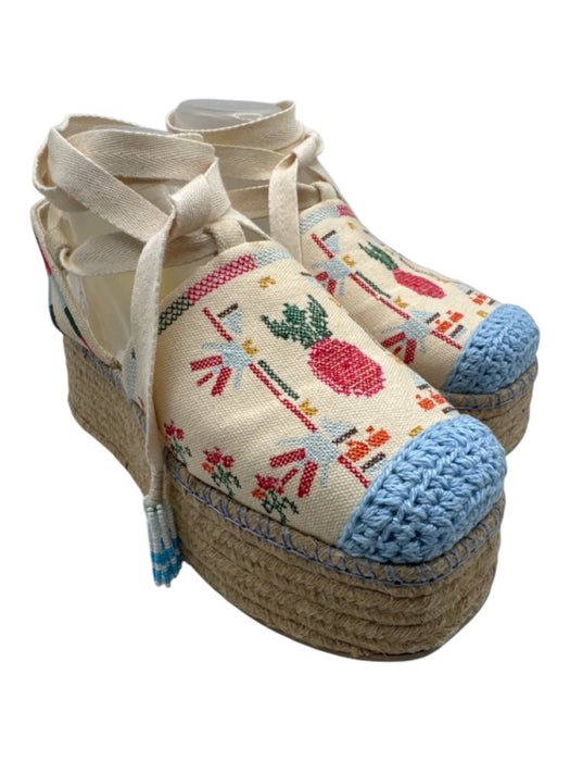 Farm Rio Shoe Size 9 Cream, Blue & Multi Canvas Upper Lace Up Ankle Espadrille Cream, Blue & Multi / 9