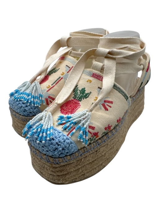 Farm Rio Shoe Size 9 Cream, Blue & Multi Canvas Upper Lace Up Ankle Espadrille Cream, Blue & Multi / 9