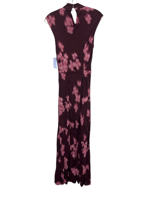 Reformation Size 6 Maroon Purple & Pink Viscose Abstract Floral High Neck Dress Maroon Purple & Pink / 6