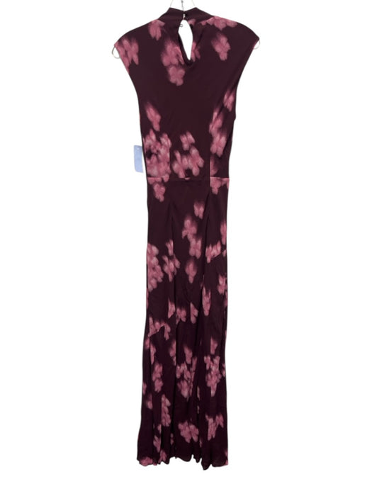 Reformation Size 6 Maroon Purple & Pink Viscose Abstract Floral High Neck Dress Maroon Purple & Pink / 6