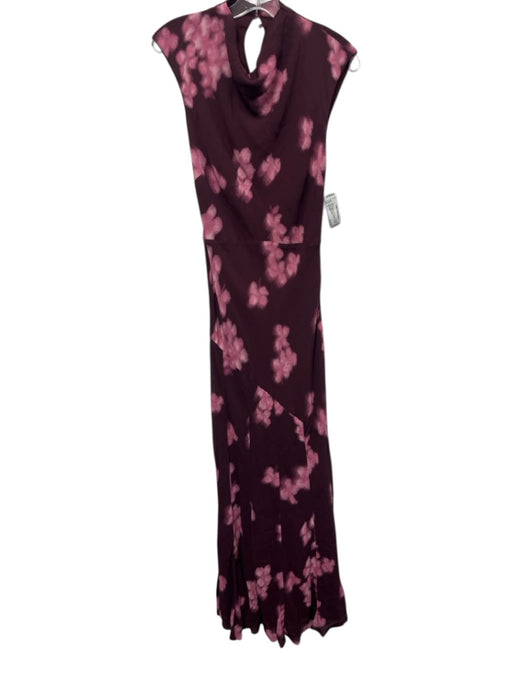 Reformation Size 6 Maroon Purple & Pink Viscose Abstract Floral High Neck Dress Maroon Purple & Pink / 6