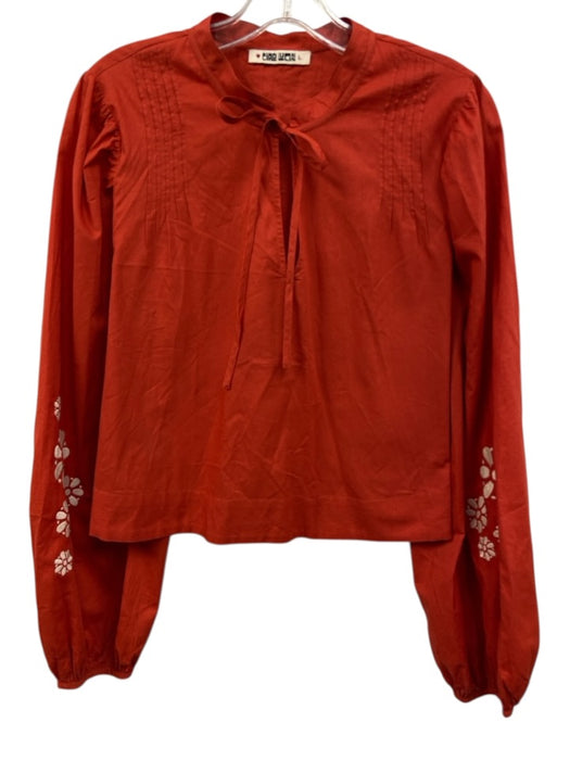 Ciao Lucia Size L Orange Red Cotton Long Balloon Sleeve Embroidered Flowers Top Orange Red / L