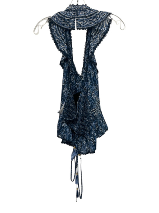 Bell by Alicia Bell Size L Mixed Blues Cotton & Silk Halter Button Neck Top Mixed Blues / L