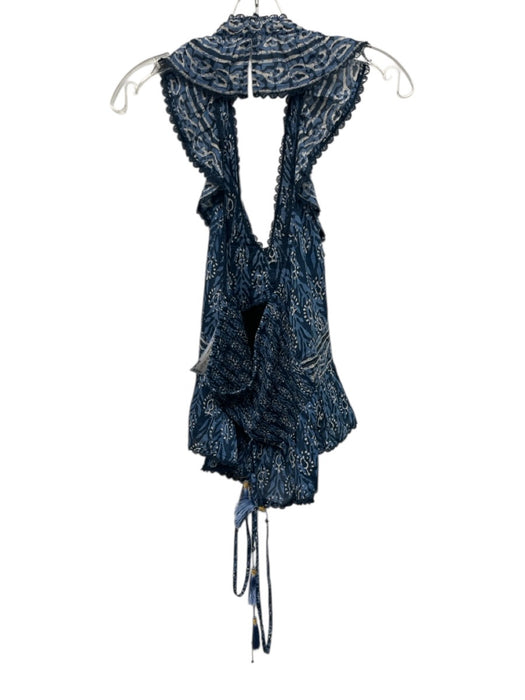 Bell by Alicia Bell Size L Mixed Blues Cotton & Silk Halter Button Neck Top Mixed Blues / L