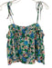 Ganni Size 42 Blue, Green & Multi Cotton Abstract Floral Tie Shoulder Top Blue, Green & Multi / 42