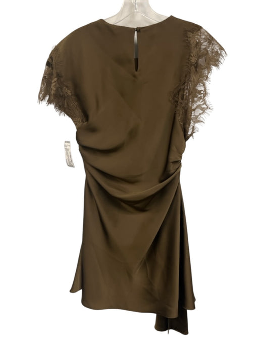 AMUR Size 8 Taupe Brown Polyester Satin Lace Cap Sleeve Ruched Sides Dress Taupe Brown / 8