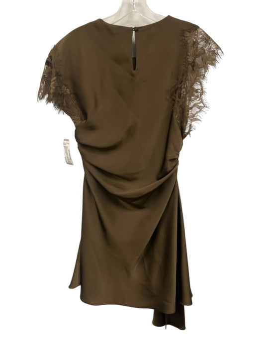 AMUR Size 8 Taupe Brown Polyester Satin Lace Cap Sleeve Ruched Sides Dress Taupe Brown / 8