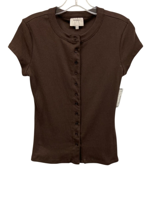 Reformation Size M Dark Brown Cotton Blend Ribbed Cap Sleeve Button Up Top Dark Brown / M