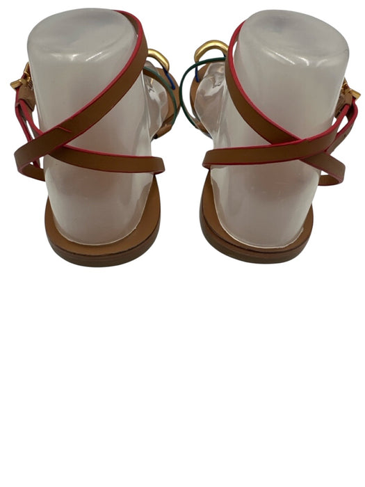 Larroude Shoe Size 9 Tan Brown & Multi Leather Upper Strappy Edge Detail Sandals Tan Brown & Multi / 9