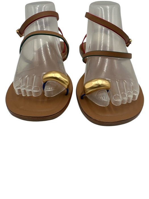 Larroude Shoe Size 9 Tan Brown & Multi Leather Upper Strappy Edge Detail Sandals Tan Brown & Multi / 9