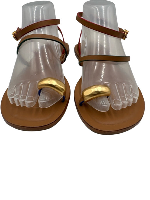 Larroude Shoe Size 9 Tan Brown & Multi Leather Upper Strappy Edge Detail Sandals Tan Brown & Multi / 9