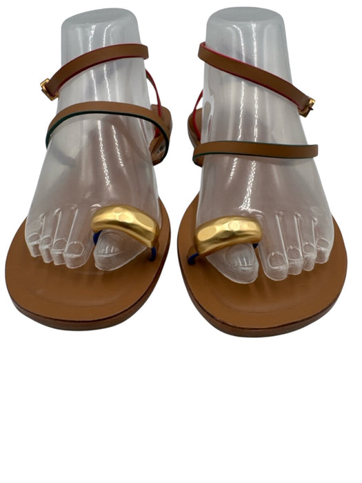Larroude Shoe Size 9 Tan Brown & Multi Leather Upper Strappy Edge Detail Sandals Tan Brown & Multi / 9