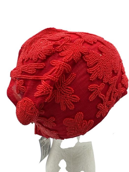 Mignonne Gavigan Red Silk Beaded Snap Button Close Botanical Scarf Necklace Red