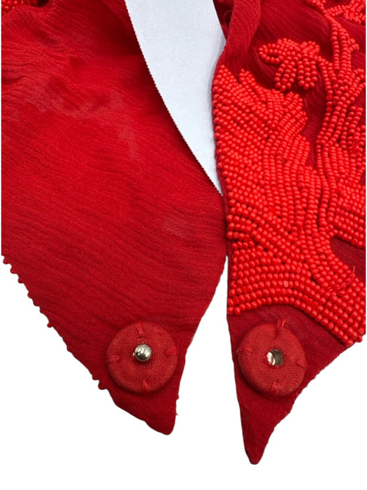Mignonne Gavigan Red Silk Beaded Snap Button Close Botanical Scarf Necklace Red