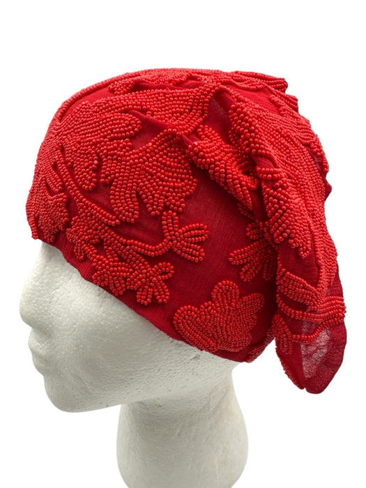 Mignonne Gavigan Red Silk Beaded Snap Button Close Botanical Scarf Necklace Red