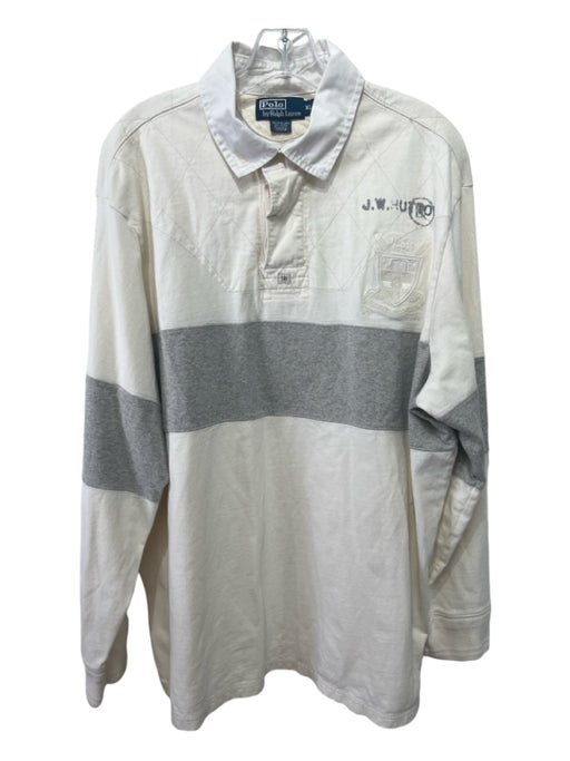 Polo Size XL White & Gray Cotton Blend Two Tone Polo Men's Long Sleeve Shirt XL