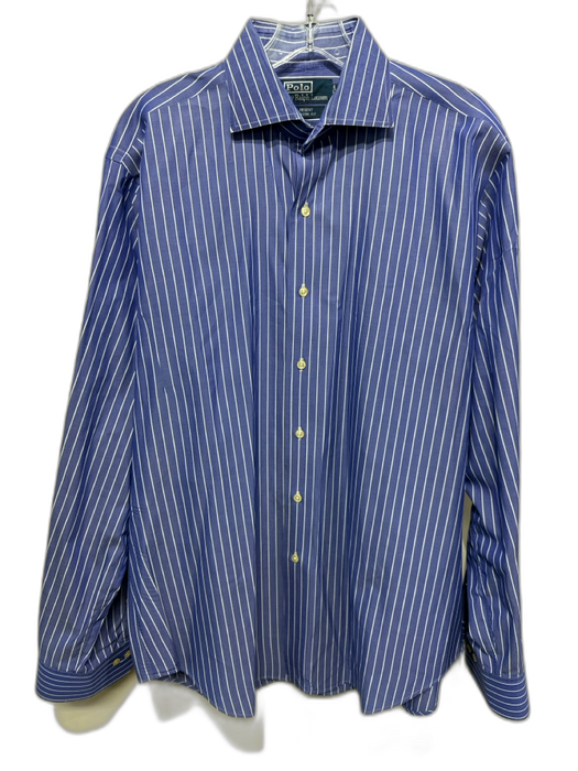 Polo Size 16 Blue & White Cotton Striped Button Down Men's Long Sleeve Shirt Blue & White / 16