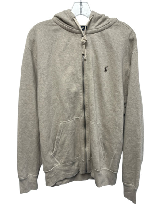 Polo Size L Beige Cotton Solid Zipper Hoodie Men's Jacket Beige / L