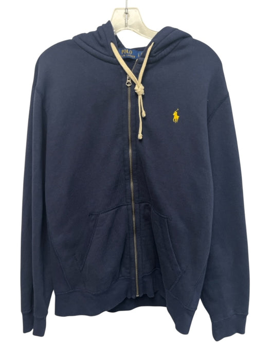 Polo Size L Navy Blue Cotton Solid Zipper Hoodie Men's Jacket Navy Blue / L