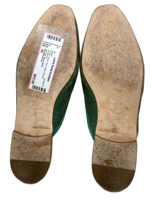 Ann Mashburn Shoe Size 39 Green Straw Bow detail Woven Mules Green / 39