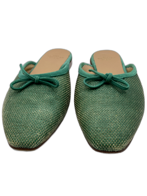Ann Mashburn Shoe Size 39 Green Straw Bow detail Woven Mules Green / 39