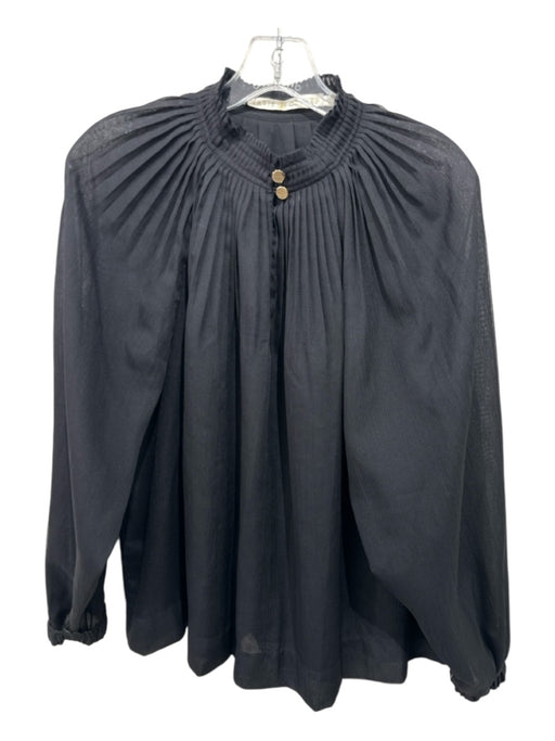 Marie Oliver Size 1 Black Polyester Keyhole Front Ruffle Trim Balloon Sleeve Top Black / 1