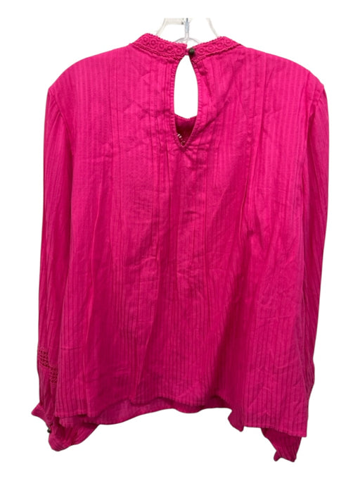 Anthropologie Size L Fuchsia Pink Modal Blend Crochet Lace Balloon Sleeve Top Fuchsia Pink / L
