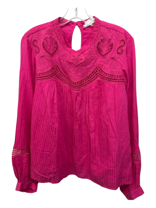 Anthropologie Size L Fuchsia Pink Modal Blend Crochet Lace Balloon Sleeve Top Fuchsia Pink / L