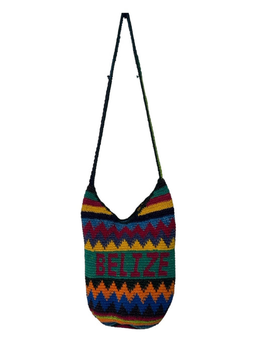 Green Yellow Red Woven Chevron Top Zip shoulder bag Bag Green Yellow Red / M