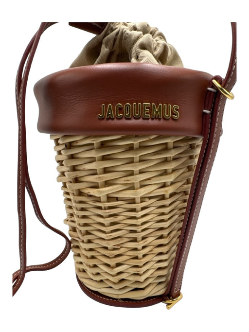 Jaquemus Brown & Beige Leather Bucket Woven Handbag Gold Hardware Bag Brown & Beige / S