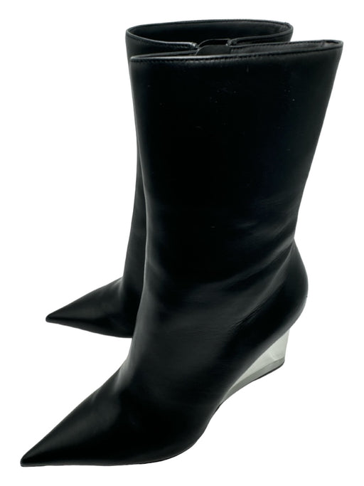 Amina Muaddi Shoe Size 40.5 Black & Clear Leather Calf High Clear Heel Booties Black & Clear / 40.5