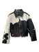 Nasty Gal Size 10 White & Black Cowhide Ponyhair Zip Moto Collar Pockets Jacket White & Black / 10