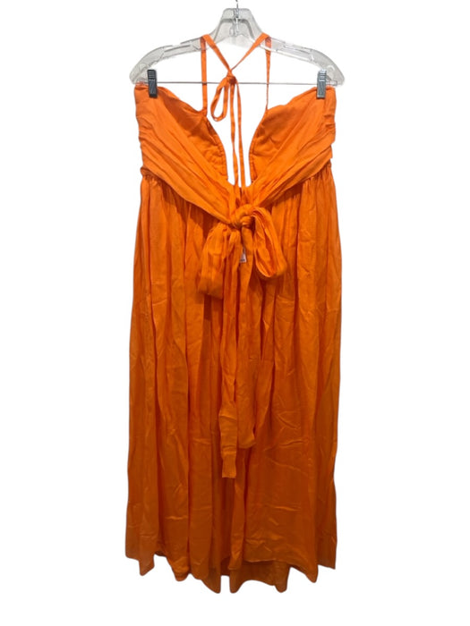 Cult Gaia Size L Orange Viscose Tie Neck Tie Back Gathered Detail Back Zip Dress Orange / L