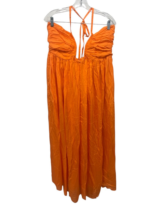 Cult Gaia Size L Orange Viscose Tie Neck Tie Back Gathered Detail Back Zip Dress Orange / L