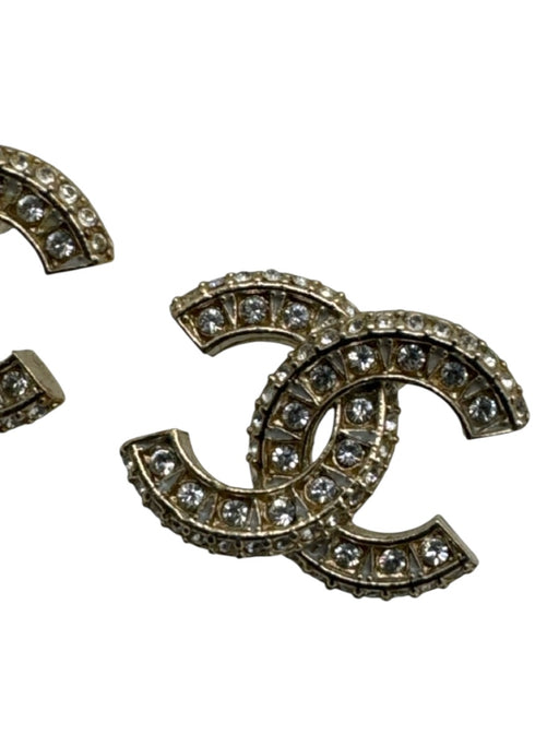 Chanel Gold Tone Rhinestone Interlocking Cs Post Back Stud Logo Earrings Gold Tone
