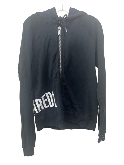 Dsquared Size XL Black Cotton Blend Solid Zip UP Hoodie Men's Jacket Black / XL