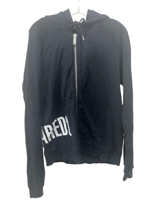 Dsquared Size XL Black Cotton Blend Solid Zip UP Hoodie Men's Jacket Black / XL