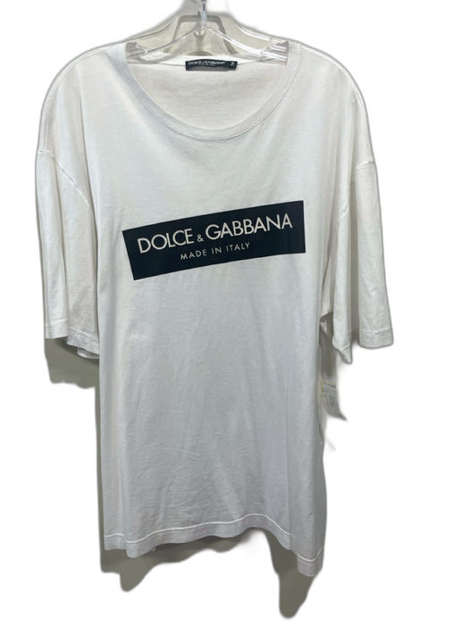 Dolce & Gabbana Size 54 White Cotton logo T shirt Crew Men's Short Sleeve White / 54