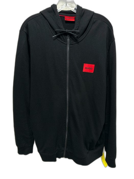 Hugo Boss Size L Black Cotton Blend Solid Zip UP Hoodie Men's Jacket Black / L