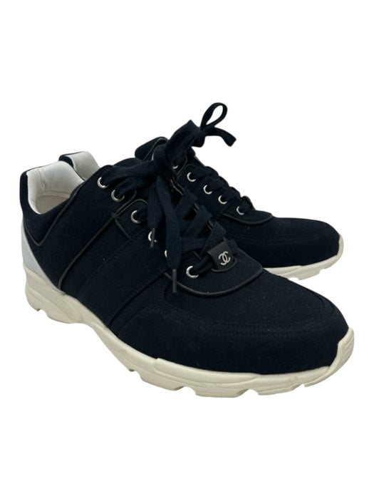 Chanel Shoe Size 44 Box Incl Black & White Synthetic Low Top Lace Up Men's Shoes Black & White / 44