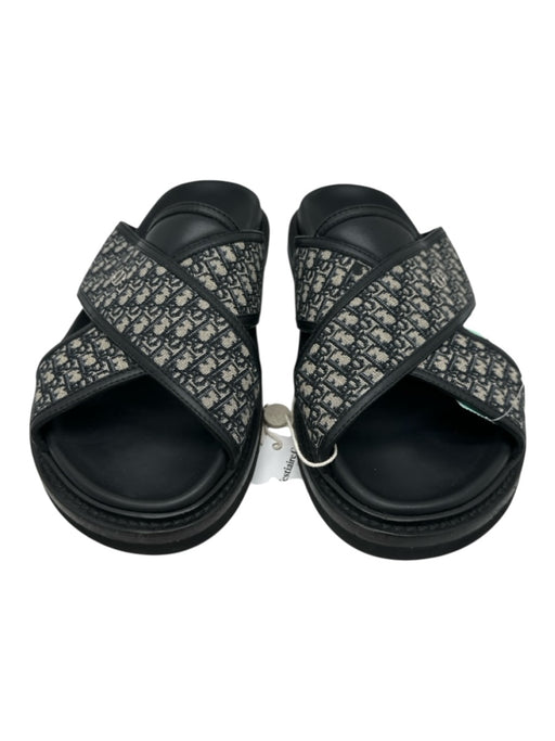 Dior Shoe Size 44 Box Incl Black, Blue, Beige Leather & Canvas Monogram Sandals Black, Blue, Beige / 44