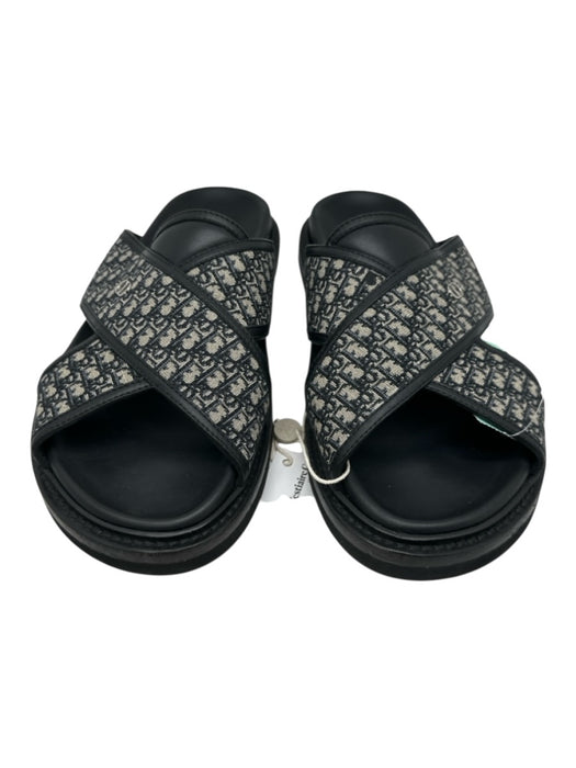 Dior Shoe Size 44 Box Incl Black, Blue, Beige Leather & Canvas Monogram Sandals Black, Blue, Beige / 44