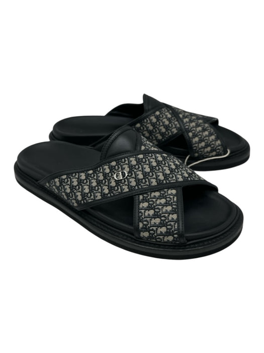 Dior Shoe Size 44 Box Incl Black, Blue, Beige Leather & Canvas Monogram Sandals Black, Blue, Beige / 44