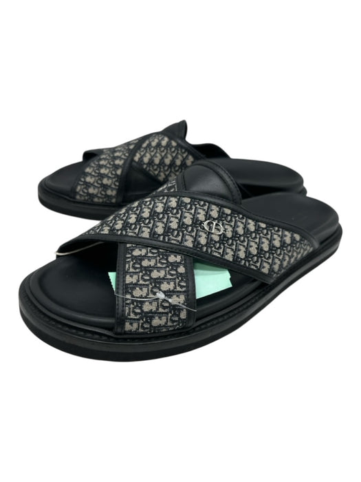 Dior Shoe Size 44 Box Incl Black, Blue, Beige Leather & Canvas Monogram Sandals Black, Blue, Beige / 44